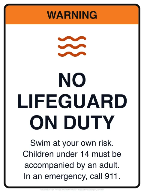 No lifeguard on duty sign template preview