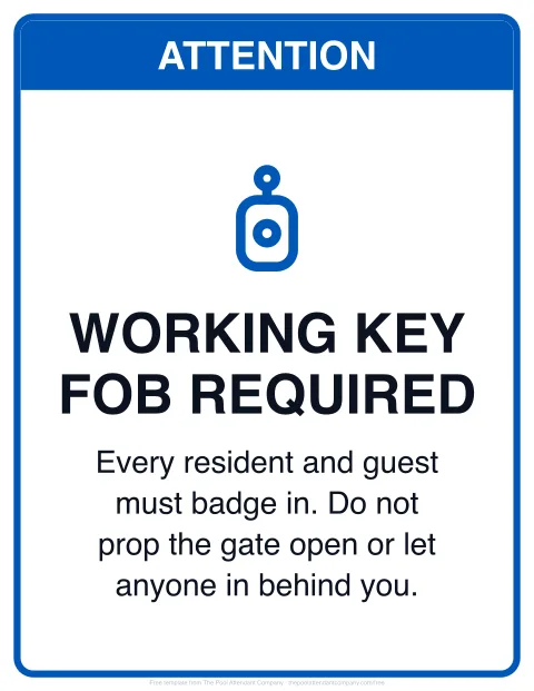 Pool access sign template preview