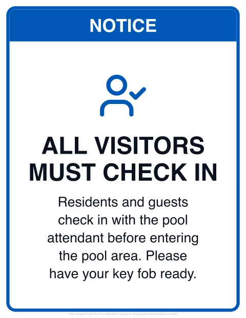 Pool check-in sign template preview