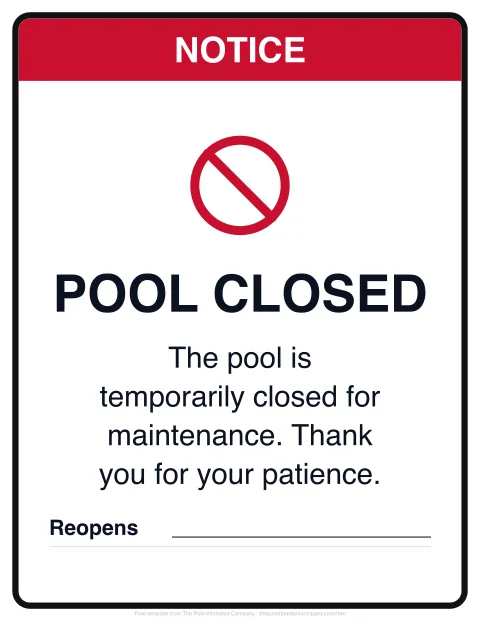 Pool closed sign template preview