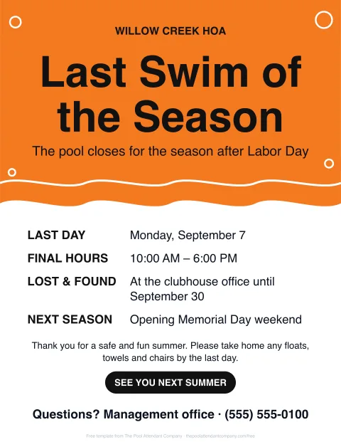 Pool closing for the season flyer template preview