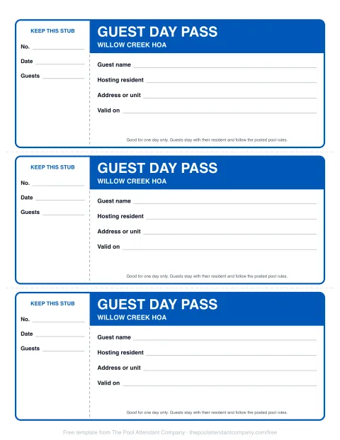 Guest day pass template preview