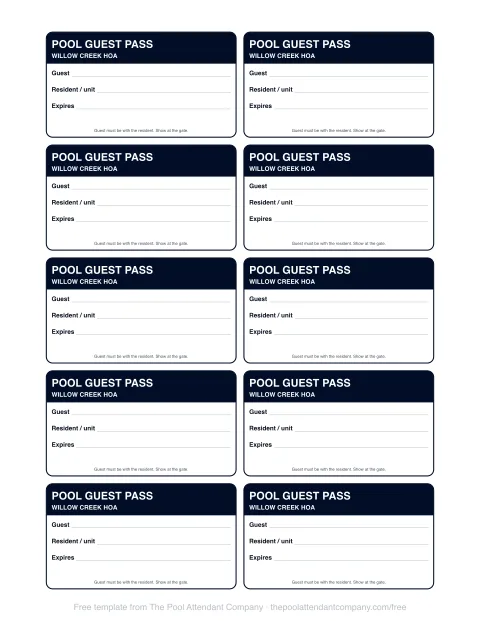 Guest pass wallet card template preview