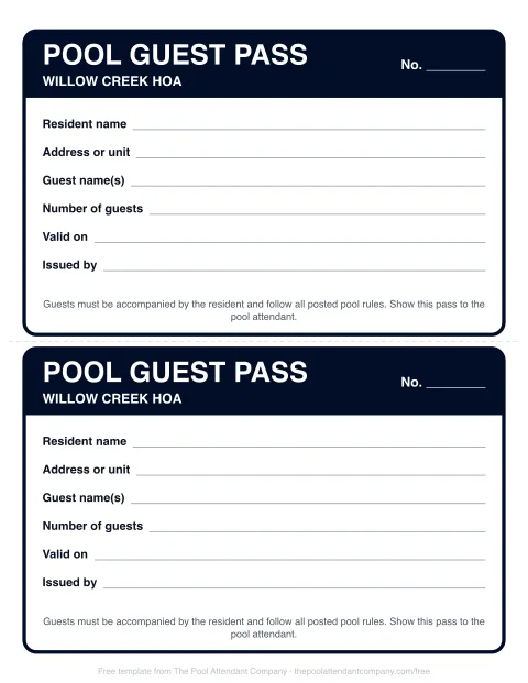 Pool guest pass template preview