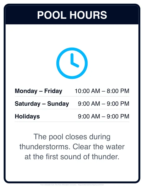 Pool hours sign template preview
