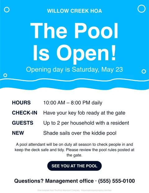 Pool opening flyer template preview