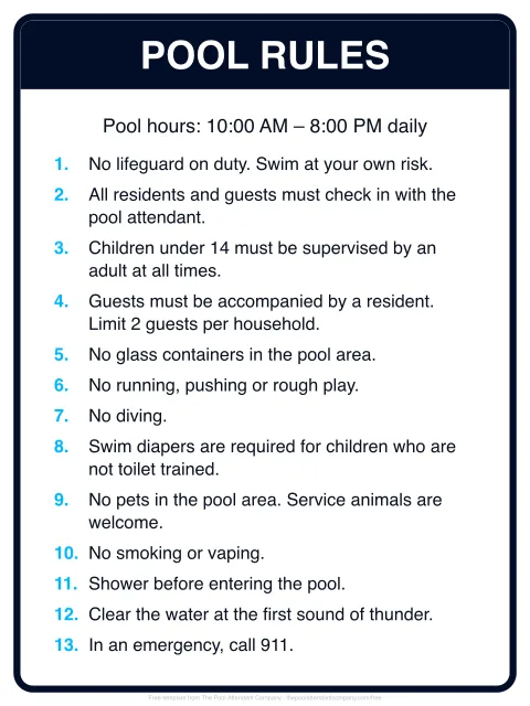 Free printable pool rules sign