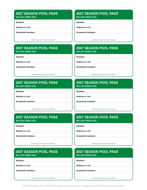 Resident season pool pass template preview