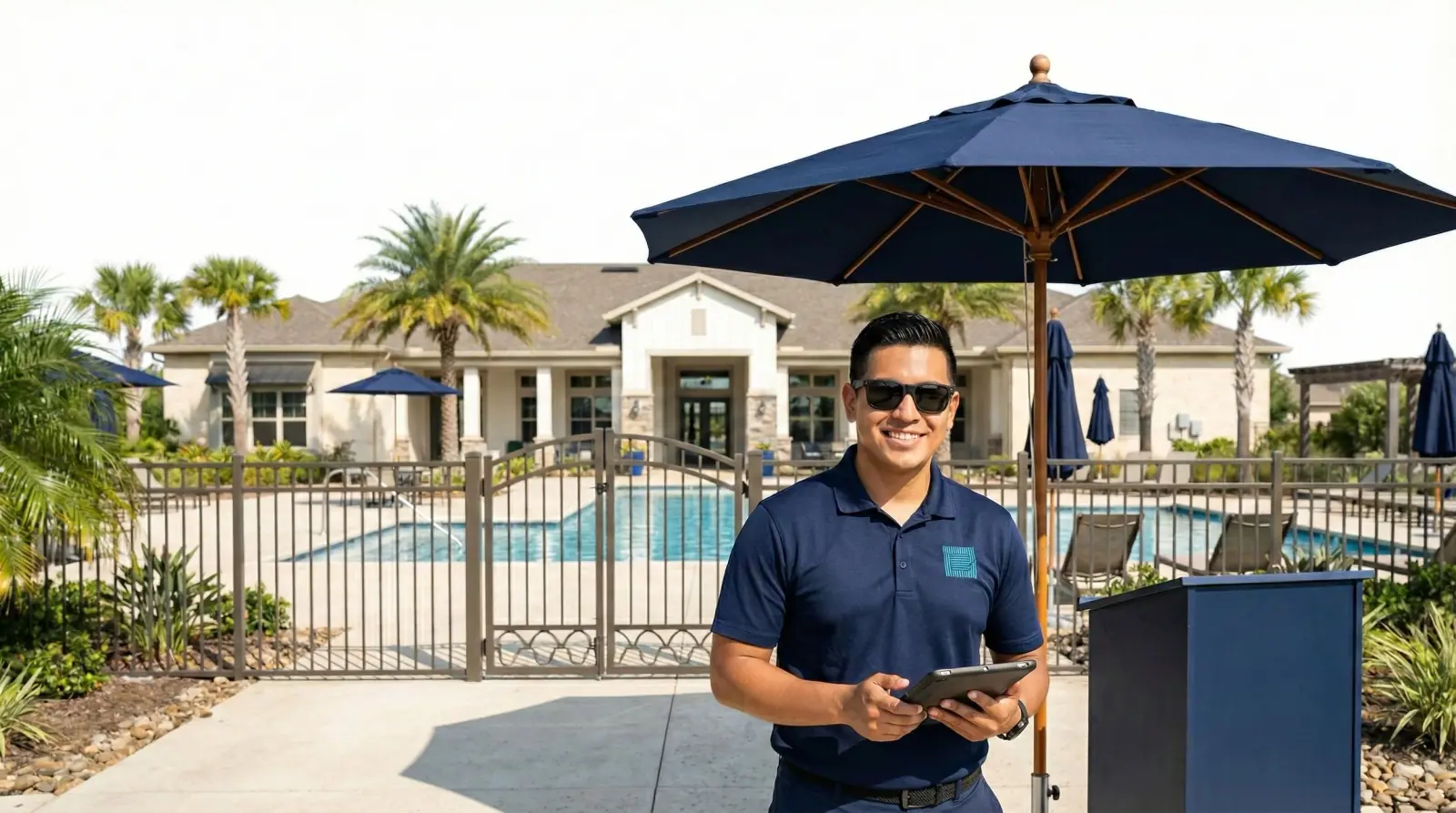 A TPAC pool attendant keeping watch over a Southeast residential community pool deck