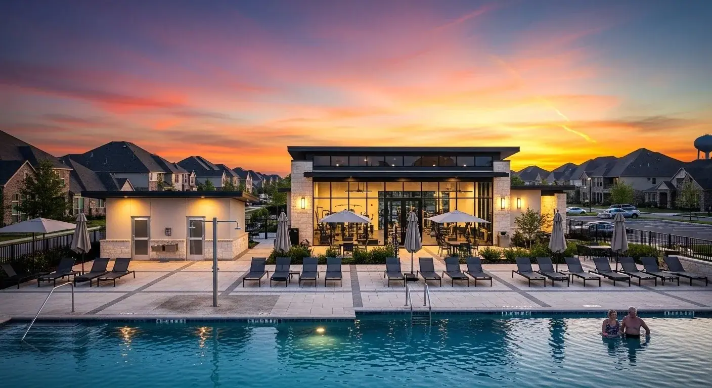 A pristine HOA community pool in the Southeast, staffed by a TPAC pool attendant