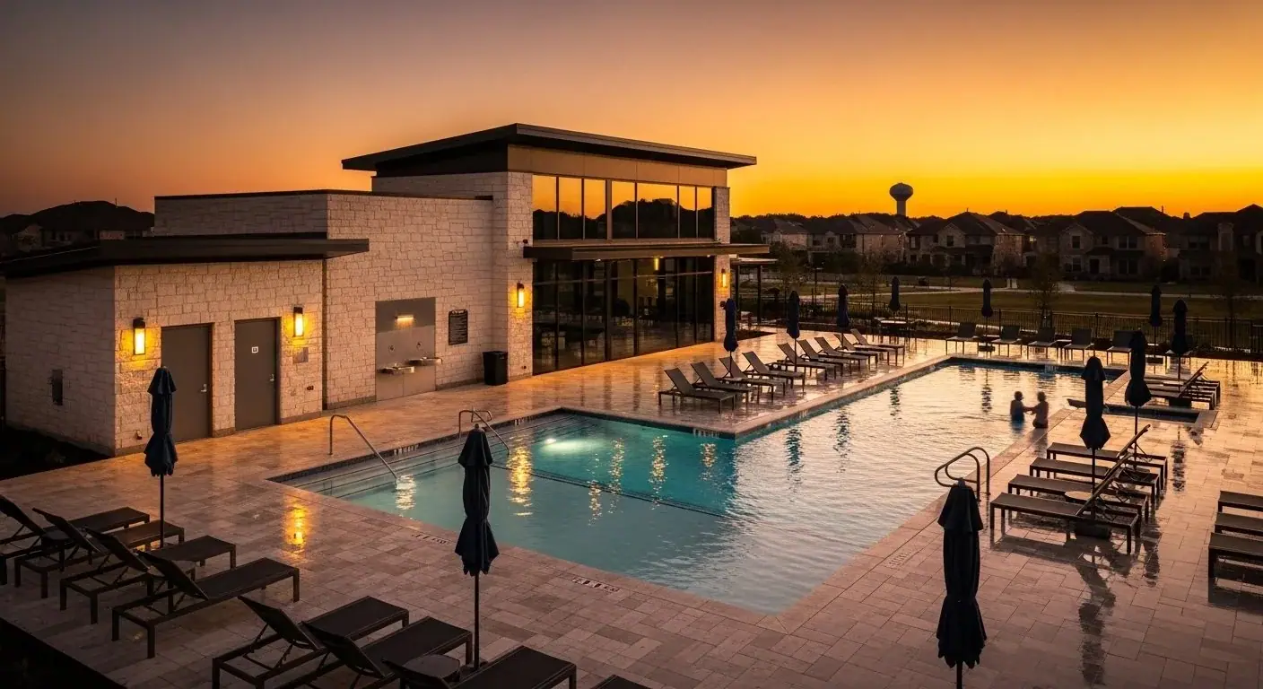 Sparkling Savannah-area HOA pool kept ready for residents by a TPAC pool attendant
